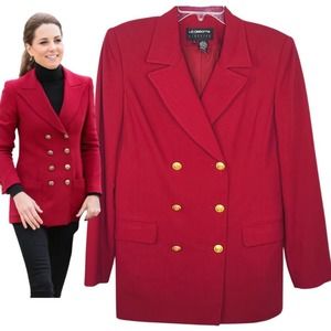 Liz Claiborne Blazer Vintage Jacket Red Wool 8 Double Breasted Gold Buttons Suit